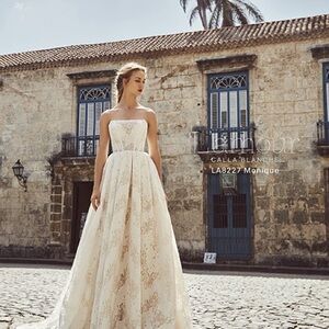 Calla Blanche Strapless Lace Wedding Gown